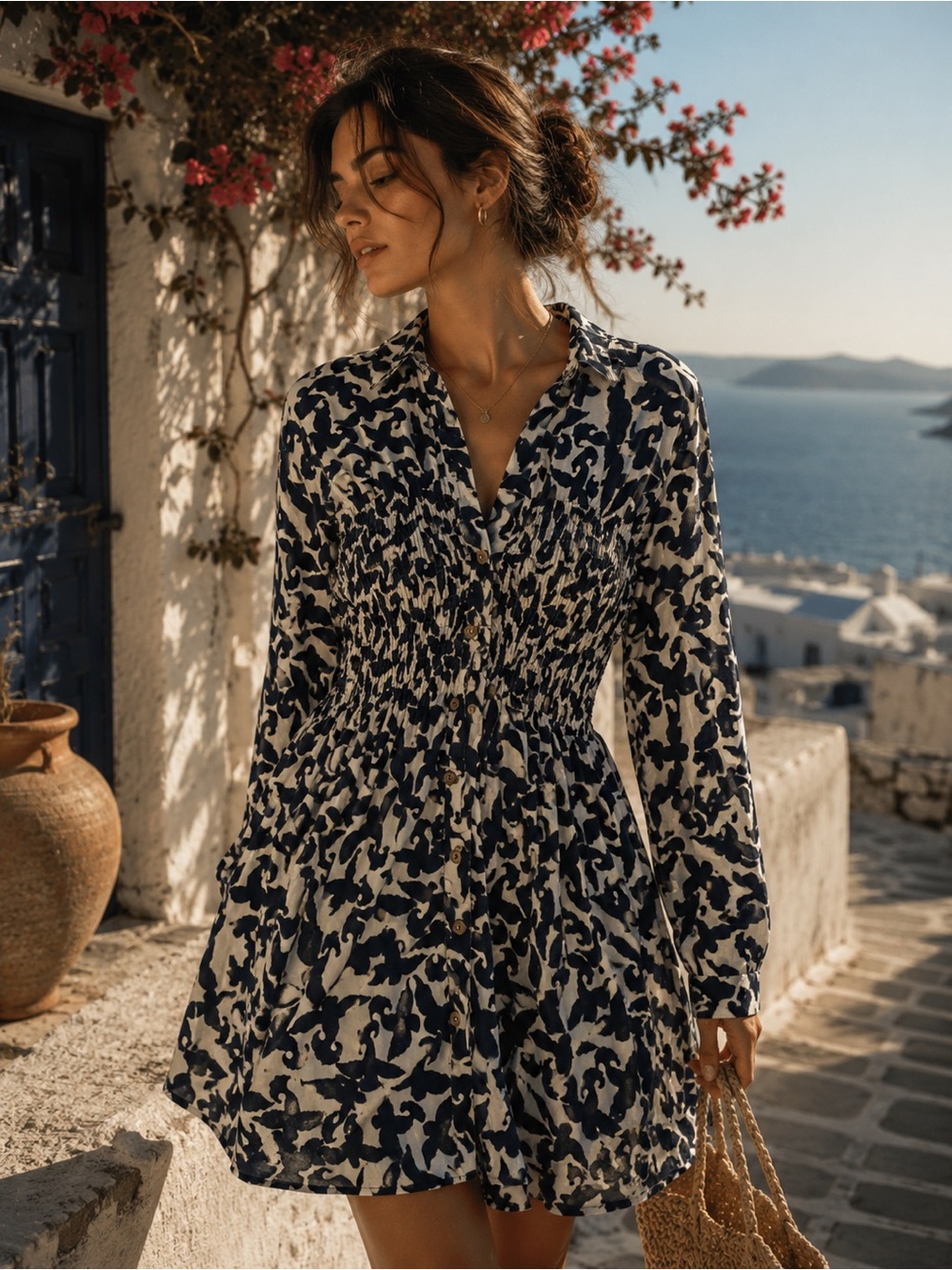 Maeve Anthropologie Smocked Print Mini Dress | XXS | Coastal Resort Boho Chic